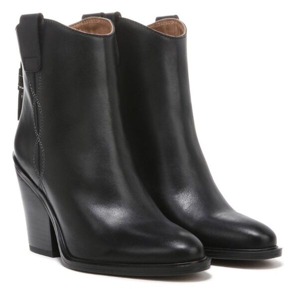 Franco Sarto Shoes - Franco Sarto Germaine Western Heeled Black Leather Boot Bootie